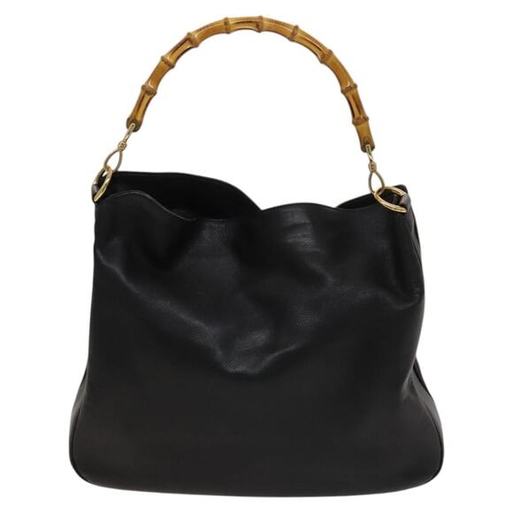 GUCCI Bamboo Hand Bag Leather Black Gold 001 1998 001 1998 - Picture 2 of 12